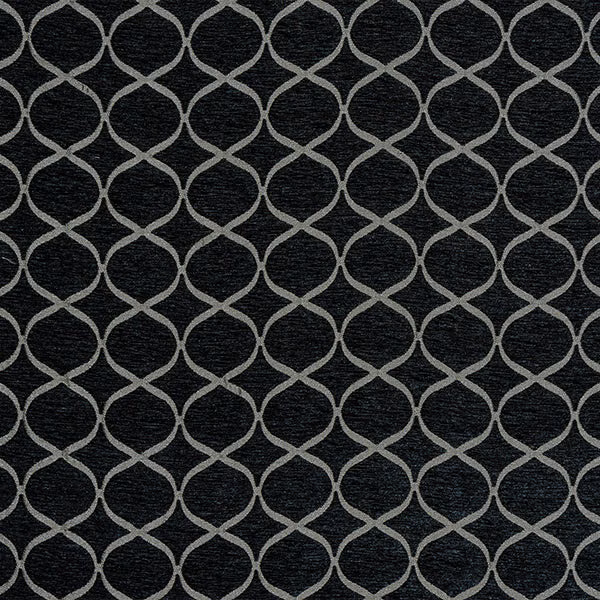 Charcoal woven fabric with pale grey interlocking trellis circles