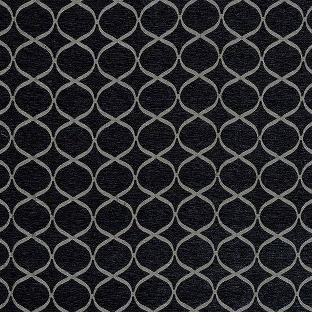Charcoal woven fabric with pale grey interlocking trellis circles