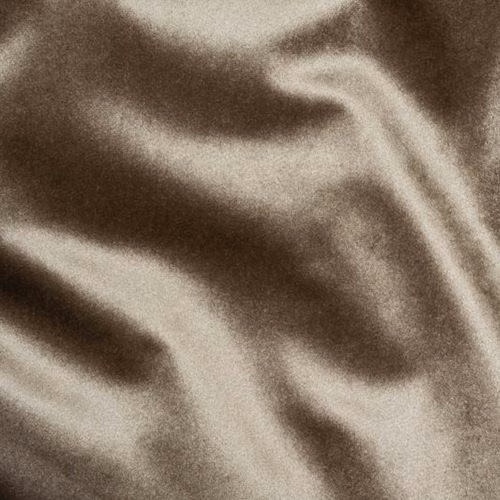 Close-up of mink taupe velour fabric with soft silky sheen