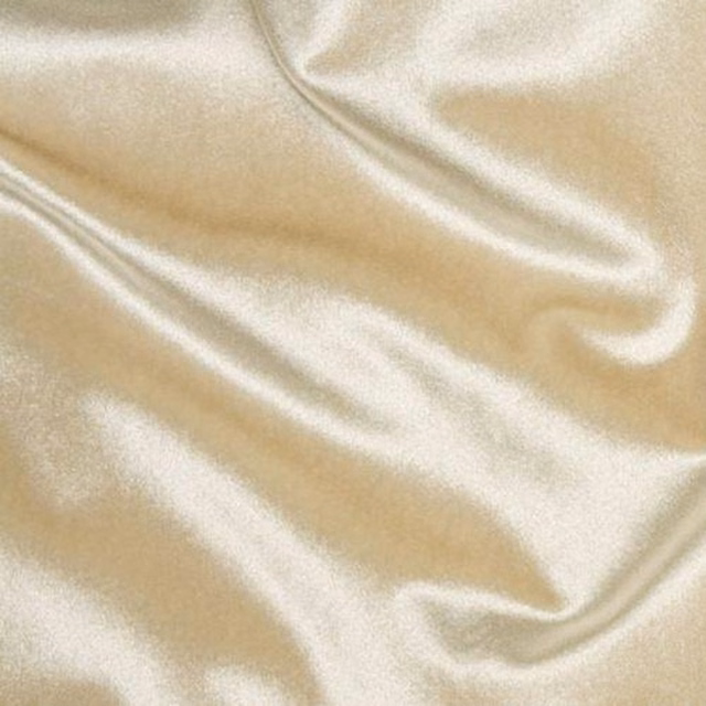 Creamy ivory satin-look fabric swatch with soft shimmering folds
