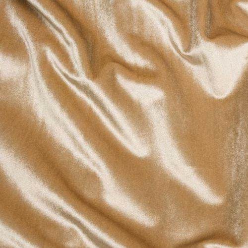 Shiny oatmeal beige fabric swatch with soft folded highlights and smooth sheen