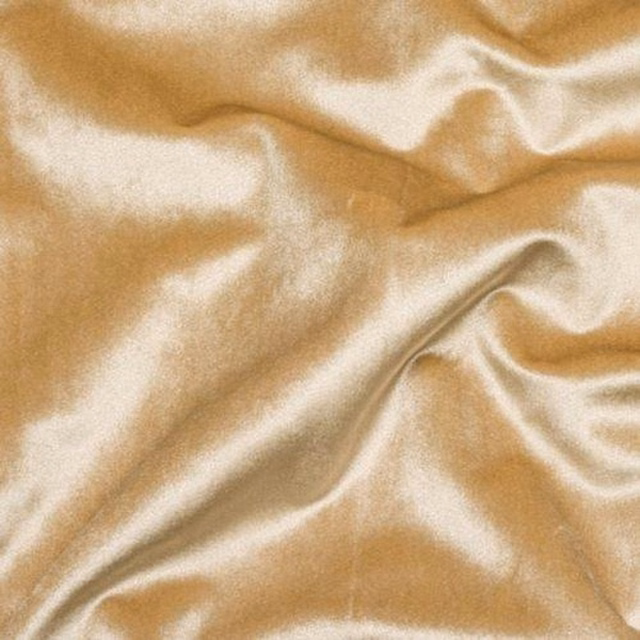 Soft golden satin fabric swatch with smooth glossy folds