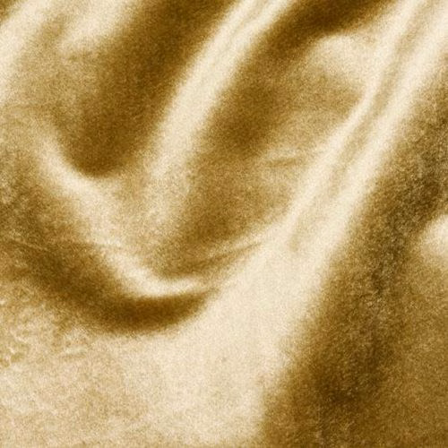 Lustrous antique gold fabric swatch with soft rippled sheen and warm brown shadows