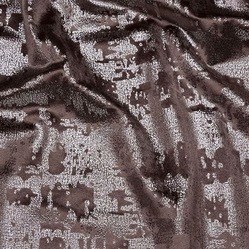 Crumpled brown and silver metallic patterned fabric with a glossy sheen