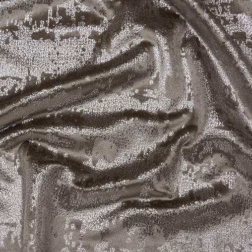 Shiny smoky taupe abstract fabric with rippling metallic highlights