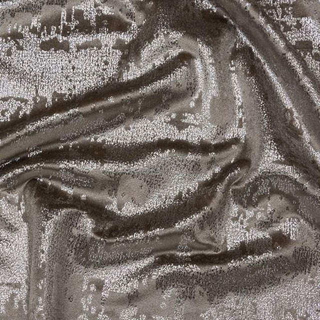 Shiny smoky taupe abstract fabric with rippling metallic highlights