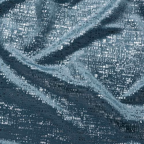 Close-up of textured duck egg blue fabric with abstract woven sheen and speckled pattern