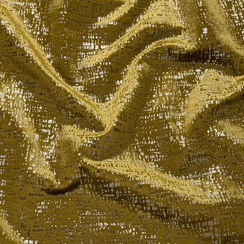 Ruffled ochre-gold textured fabric with dark shadowed weave and glossy highlights