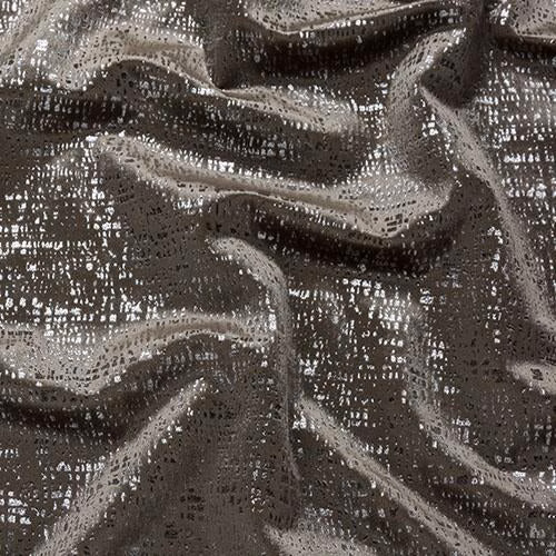 Dark taupe-grey damask fabric with a soft reflective sheen and raised folds