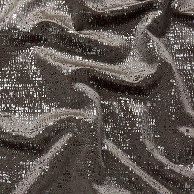 Dark taupe-grey damask fabric with a soft reflective sheen and raised folds