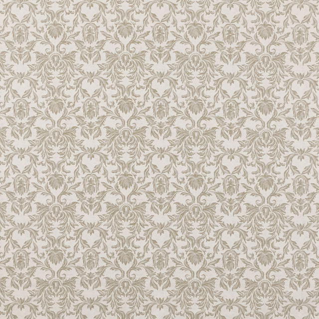 Sage and ivory damask fabric swatch with soft scrolling motif