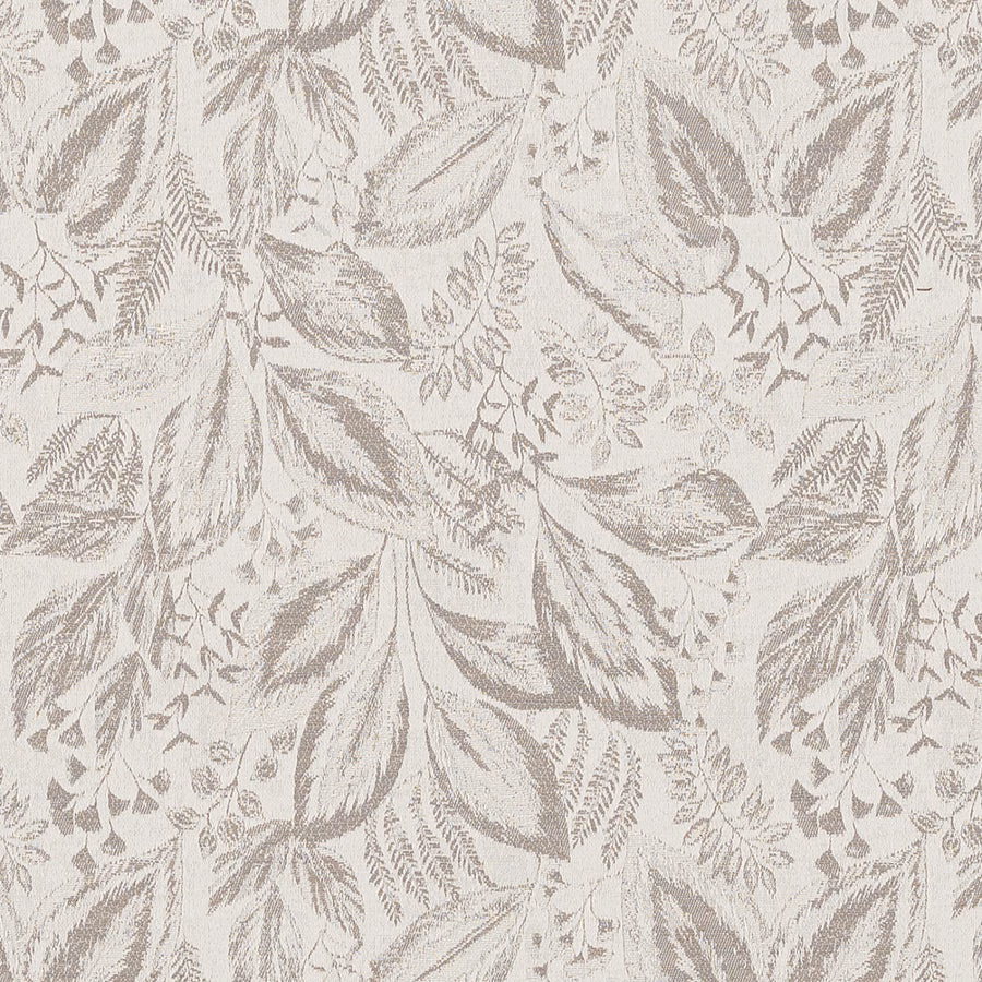 Soft dove-beige botanical leaf pattern on a pale textured fabric swatch