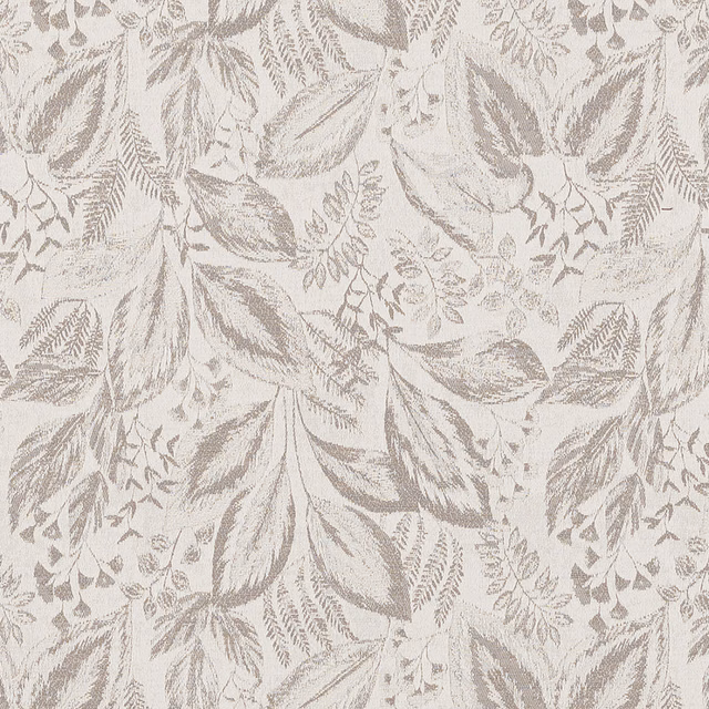 Soft dove-beige botanical leaf pattern on a pale textured fabric swatch