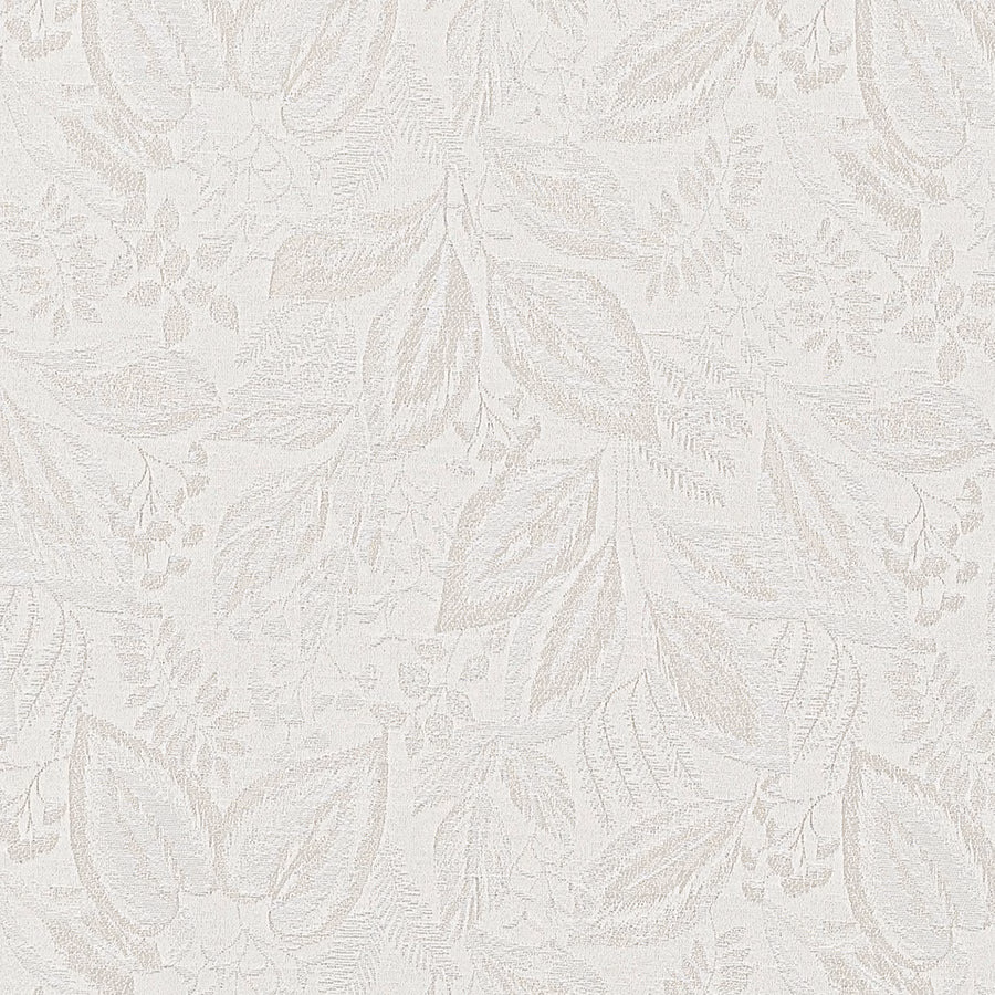 Ivory woven leaf pattern fabric with soft beige shading and subtle texture