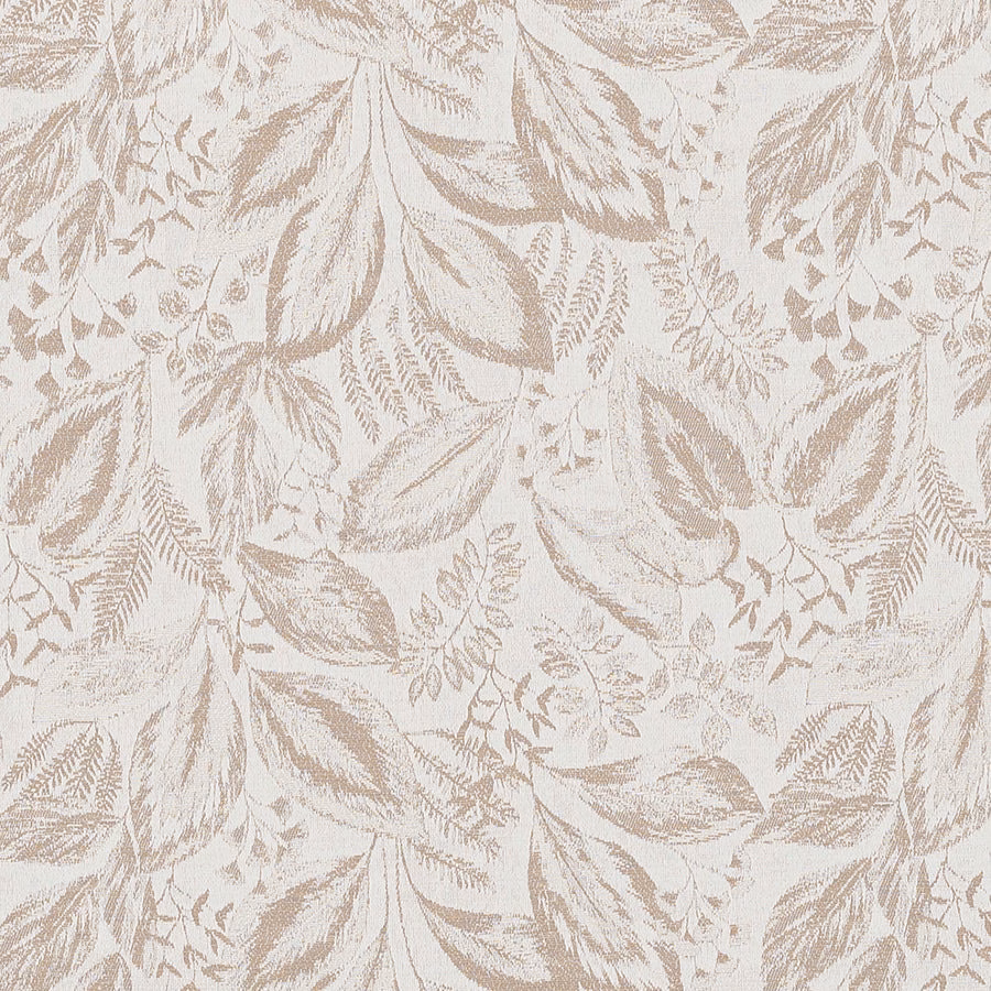 Soft beige leaf motif on an ivory linen-look woven fabric