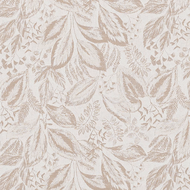 Soft beige leaf motif on an ivory linen-look woven fabric
