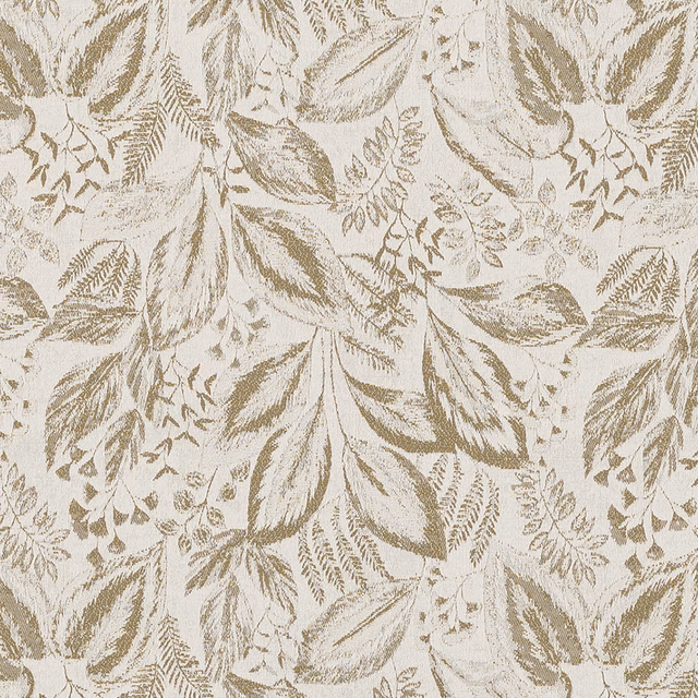 Pale sage botanical fabric with layered leaf motif on a light ground