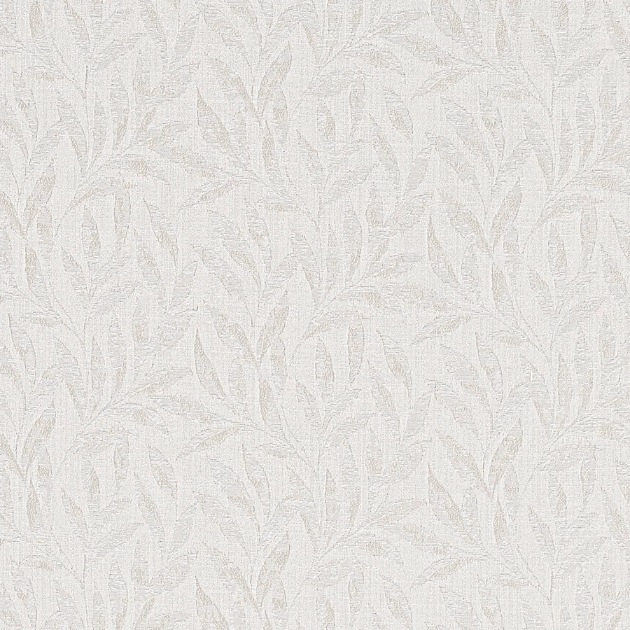 Pale ivory fabric with subtle woven leaf motif and soft textured ground