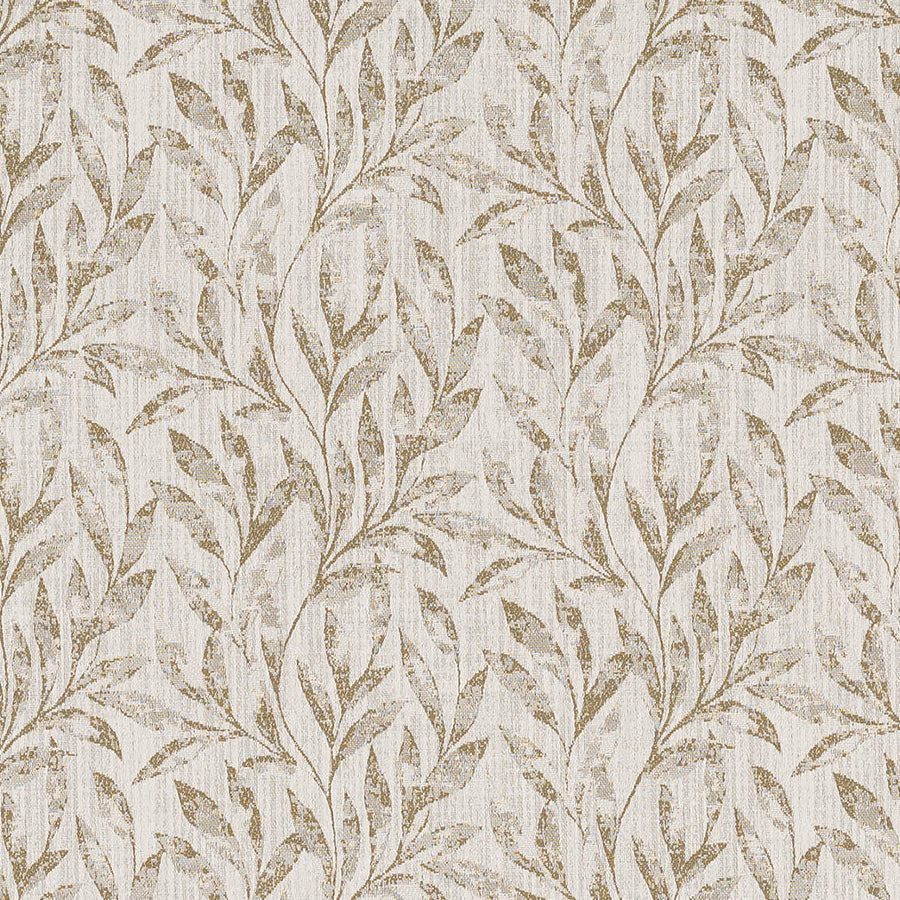 Pale sage and ivory botanical leaf fabric with soft woven texture