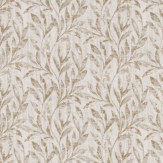 Pale sage and ivory botanical leaf fabric with soft woven texture