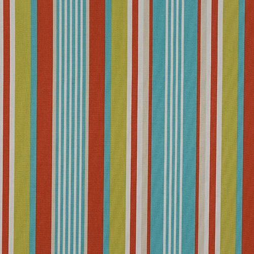Vertical teal, spice red and lime striped cotton fabric with white pinstripes