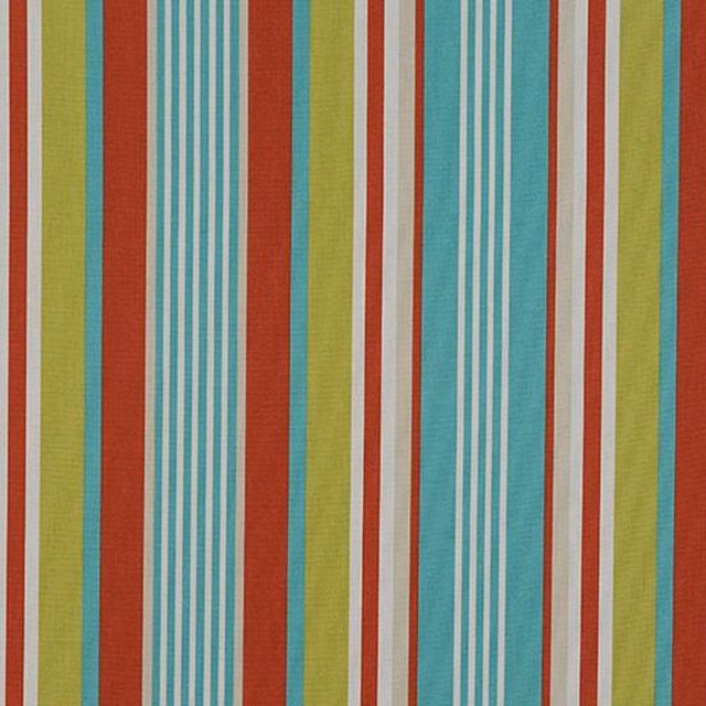 Vertical teal, spice red and lime striped cotton fabric with white pinstripes