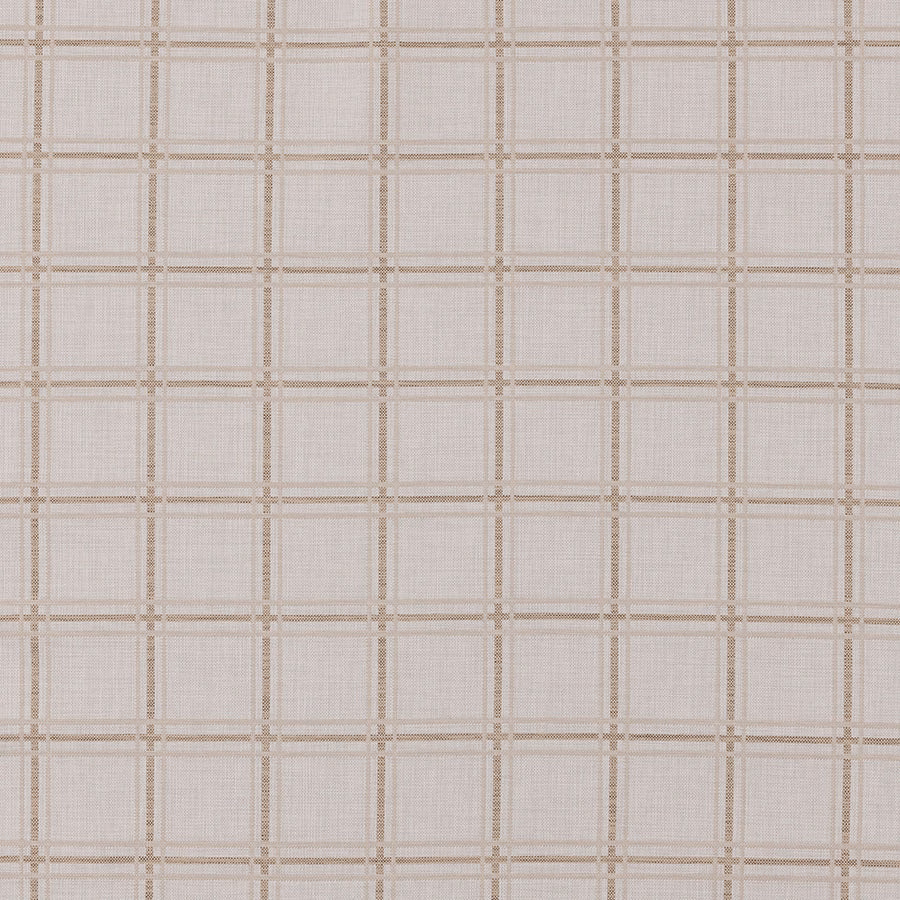 Soft biscuit and taupe checked fabric with a fine woven texture