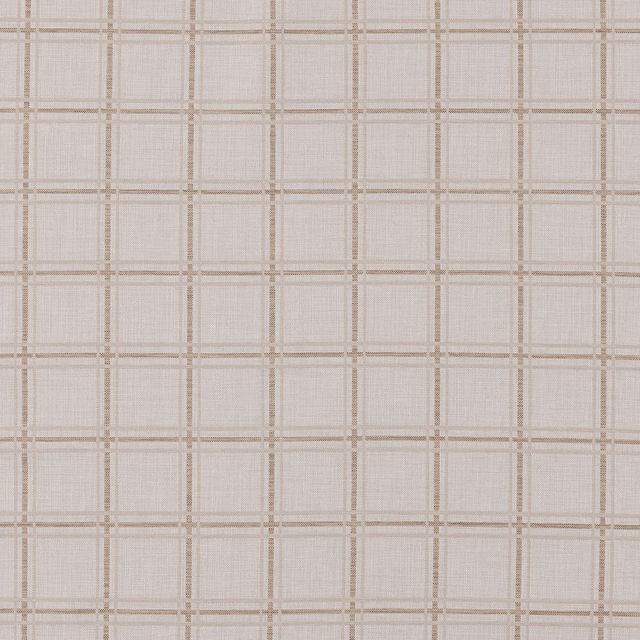 Soft biscuit and taupe checked fabric with a fine woven texture