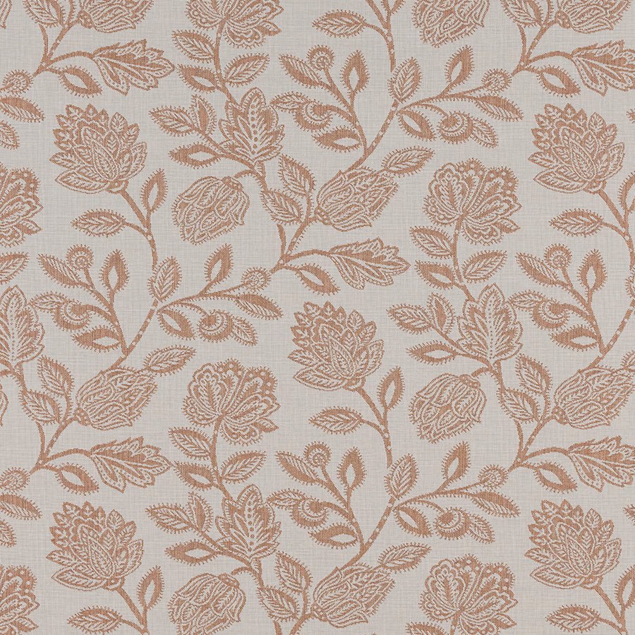 Amber floral trailing vine pattern on a pale woven ground