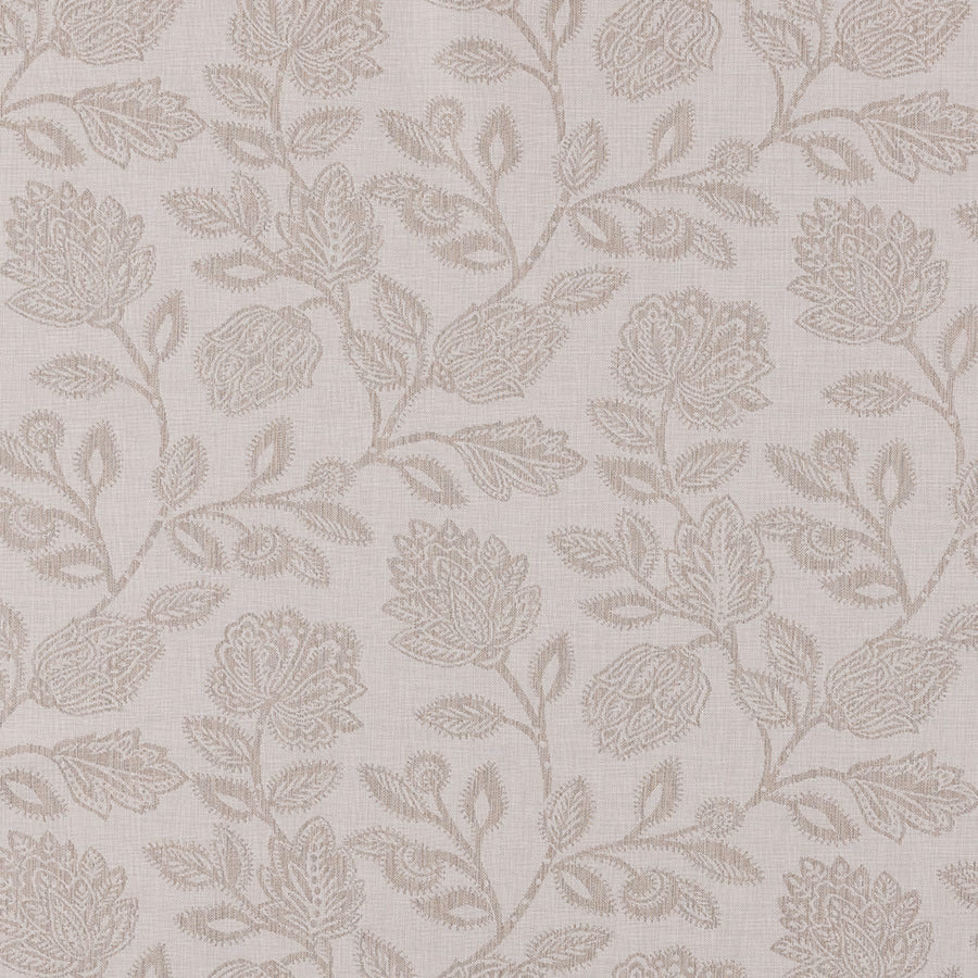 Pale beige botanical jacquard with trailing leaves and flowers on a soft ground