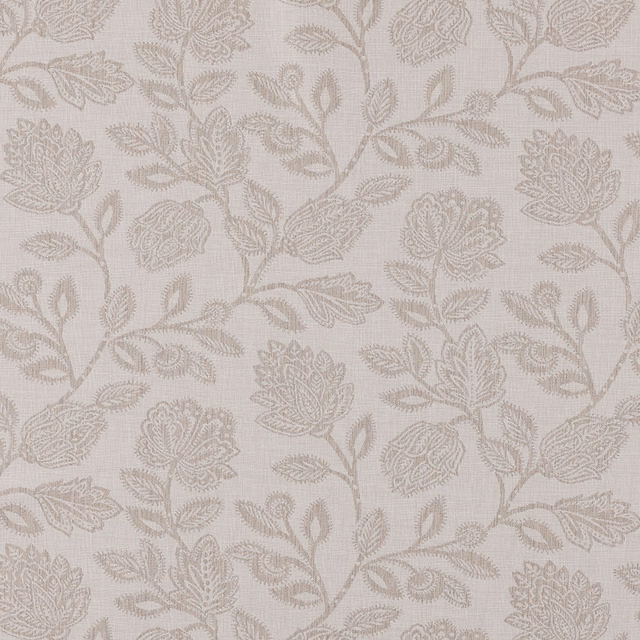 Pale beige botanical jacquard with trailing leaves and flowers on a soft ground