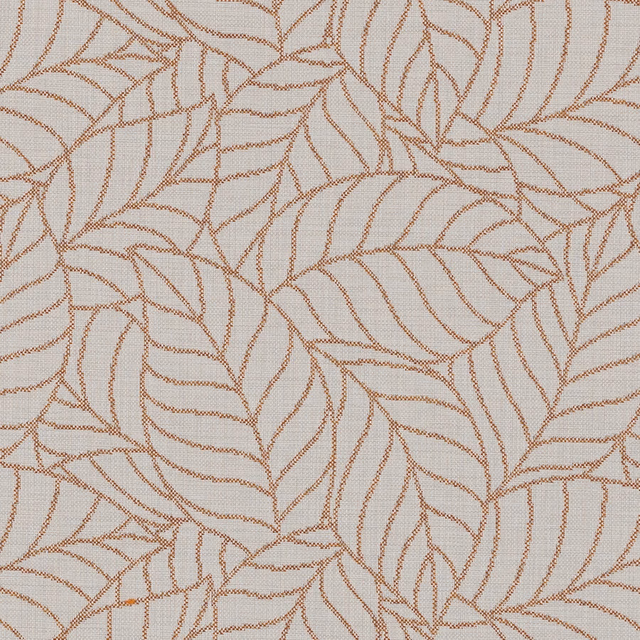 Amber leaf trail pattern on a pale ground, tightly woven fabric close-up