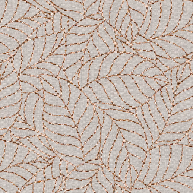 Amber leaf trail pattern on a pale ground, tightly woven fabric close-up