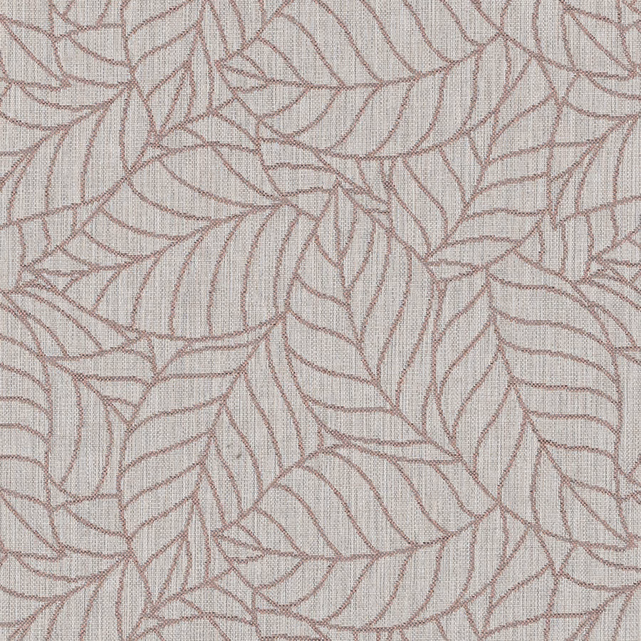 Dusky pink leaf trail fabric on a pale woven ground, close-up