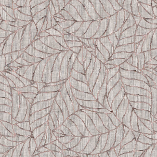 Dusky pink leaf trail fabric on a pale woven ground, close-up