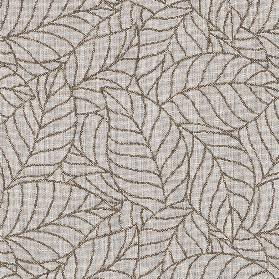 Olive leaf-outline fabric on a pale beige woven ground
