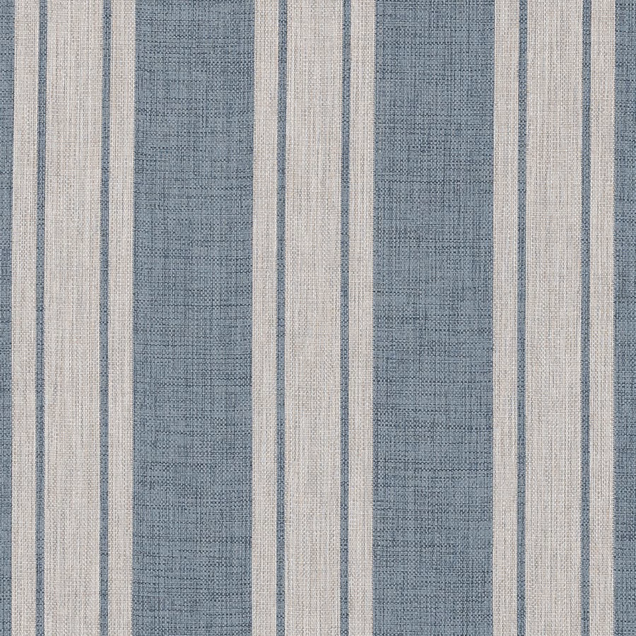 Vertical wedgewood blue and ivory striped woven fabric with fine textured ground