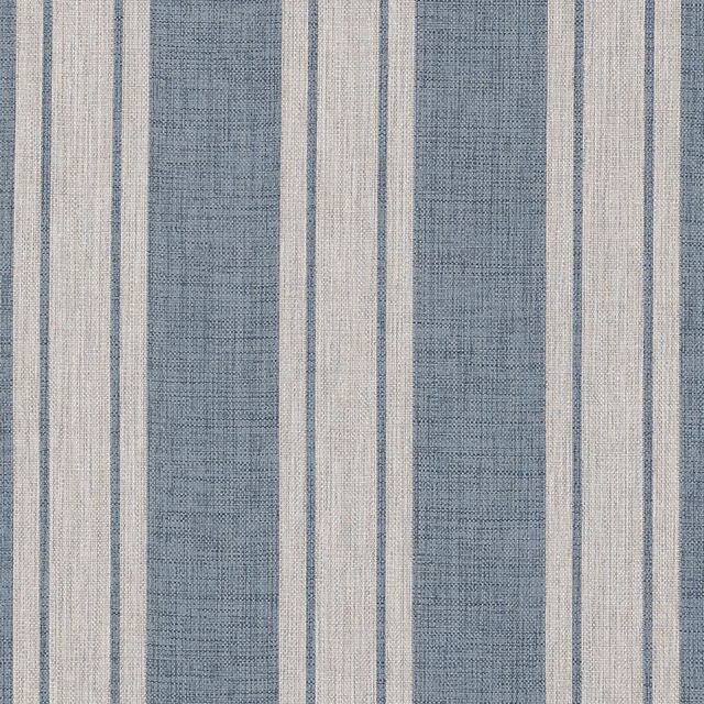 Vertical wedgewood blue and ivory striped woven fabric with fine textured ground