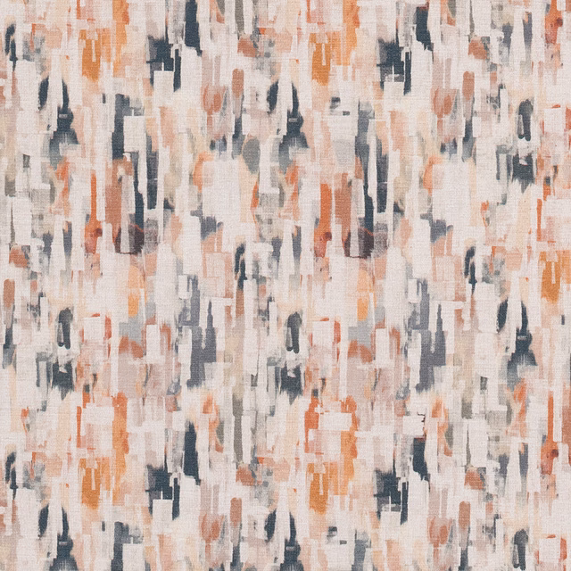 Abstract fabric swatch with dusky coral, charcoal, grey and ivory brushstroke pattern