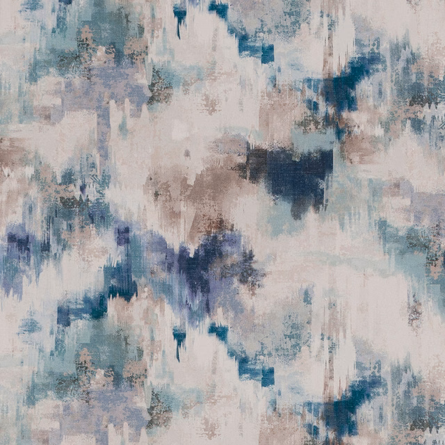 Abstract aqua, teal and taupe fabric swatch with painterly brushstroke blocks