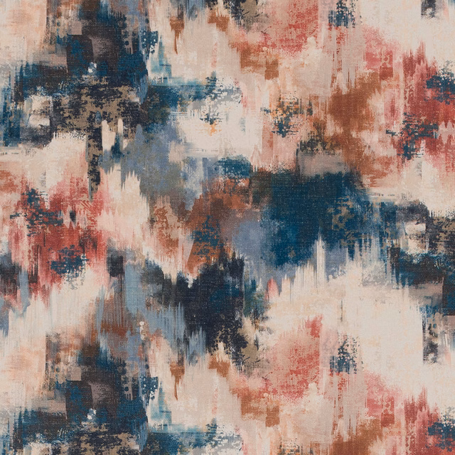 Abstract teal, blush and rust painterly fabric with distressed brushed texture