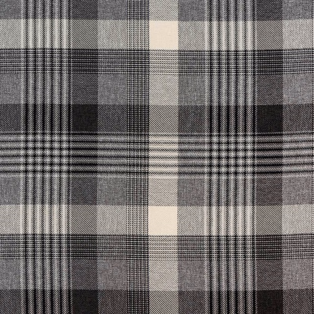 Charcoal grey and ivory checked fabric swatch with crisp plaid pattern
