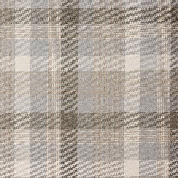 Soft cloud-grey checked fabric swatch with pale taupe and white grid lines