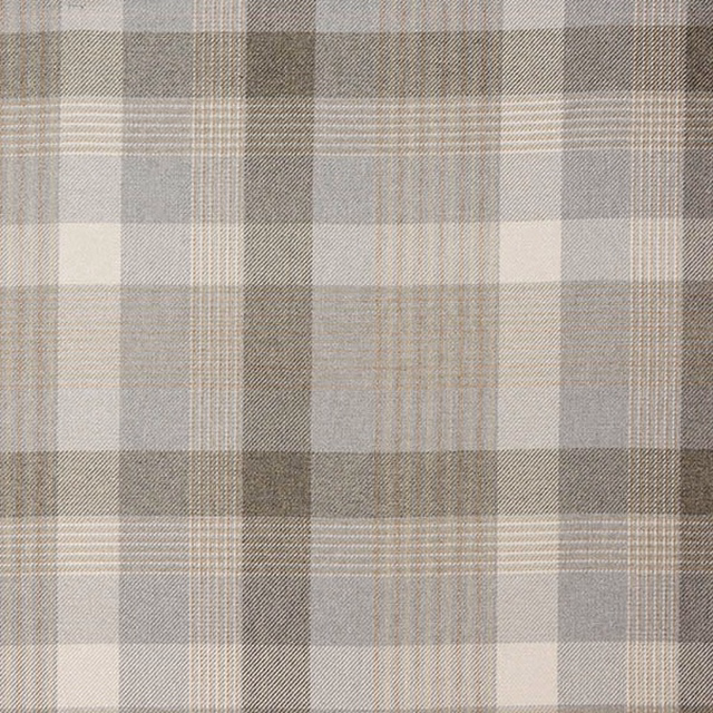 Soft cloud-grey checked fabric swatch with pale taupe and white grid lines