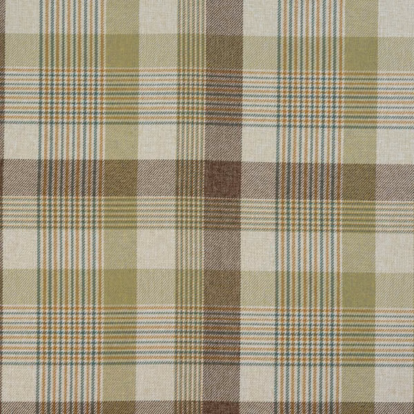 Pistachio green plaid fabric with cream, olive and teal lines