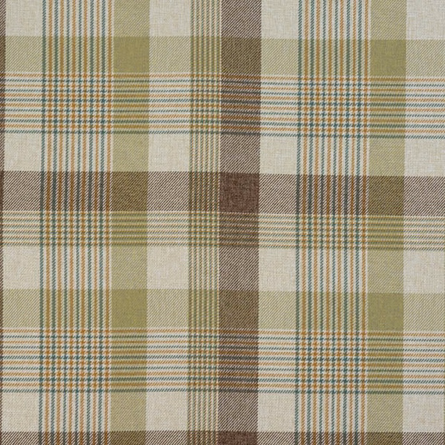 Pistachio green plaid fabric with cream, olive and teal lines
