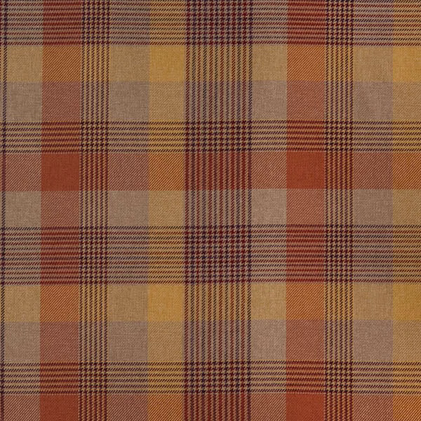 Warm terracotta and beige checked fabric swatch with fine woven plaid lines