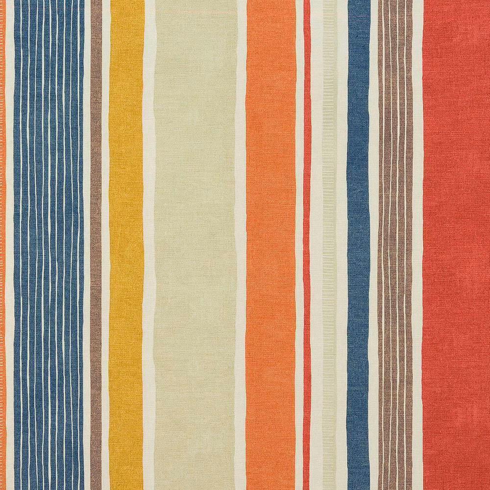 Striped cotton swatch in burnt orange, cream, blue and taupe