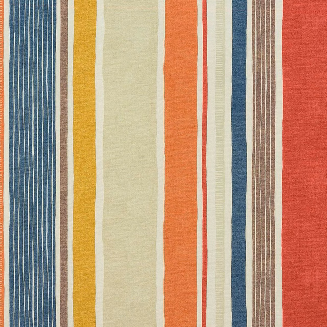 Striped cotton swatch in burnt orange, cream, blue and taupe