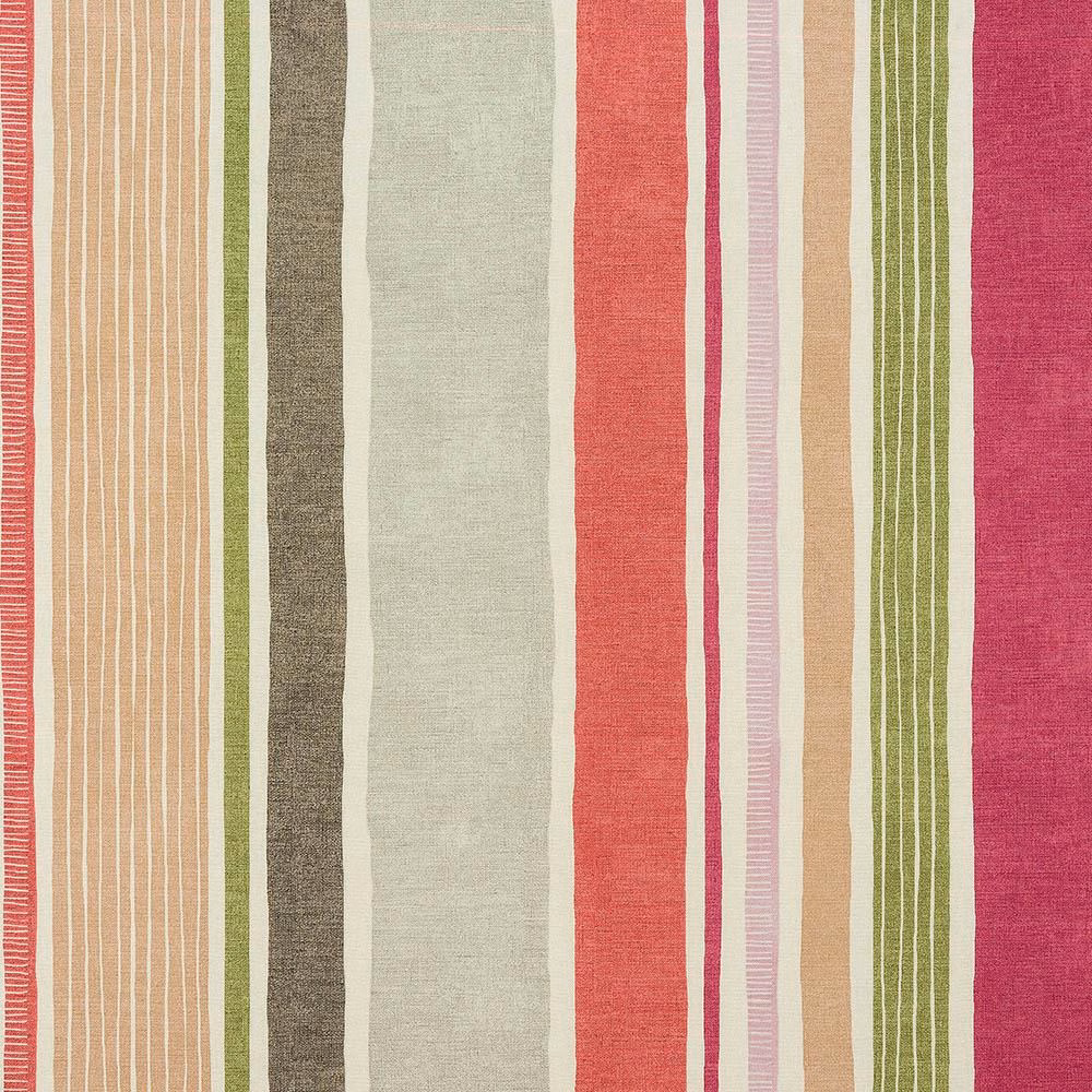 Vertical multicolour stripes in coral, magenta, olive and soft neutral cotton
